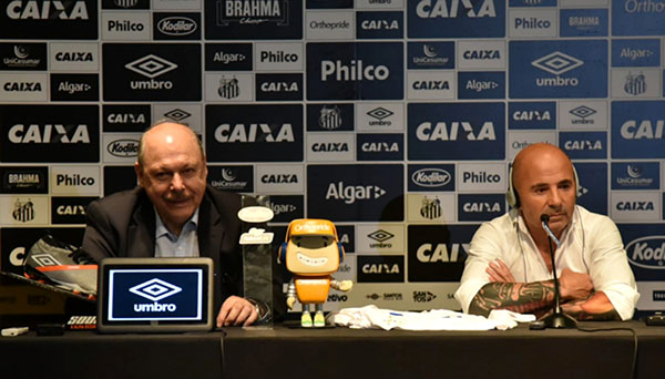 presidente José Carlos Peres e o treinador Jorge Sampaoli